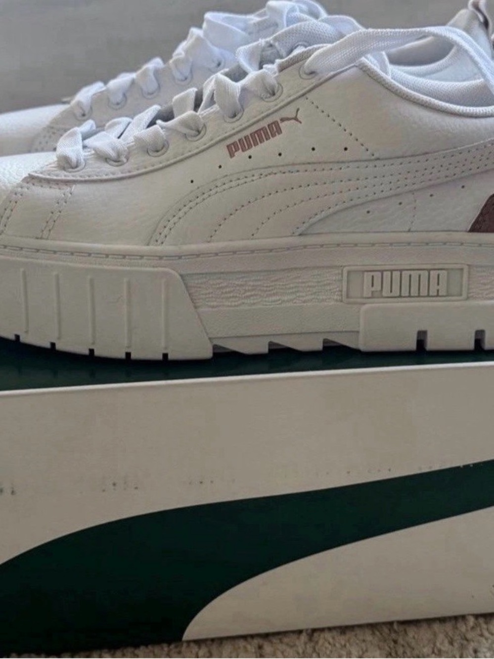Puma Mayze Platform Sneakers, size 6C Junior, White-White-Rose Gold, Brand New - Picture 2 of 7